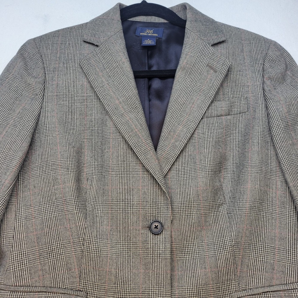 Brooks Brothers 346 Blazer+Skirt 2-pc Set Women 8 Gray Plaid Wool A-Line Pleated - Picture 3 of 16